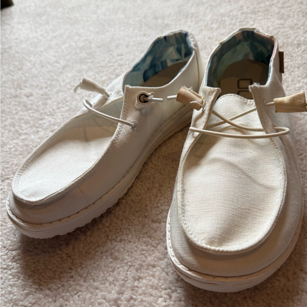 Hey Dude Women's White Canvas Slip-On Loafers